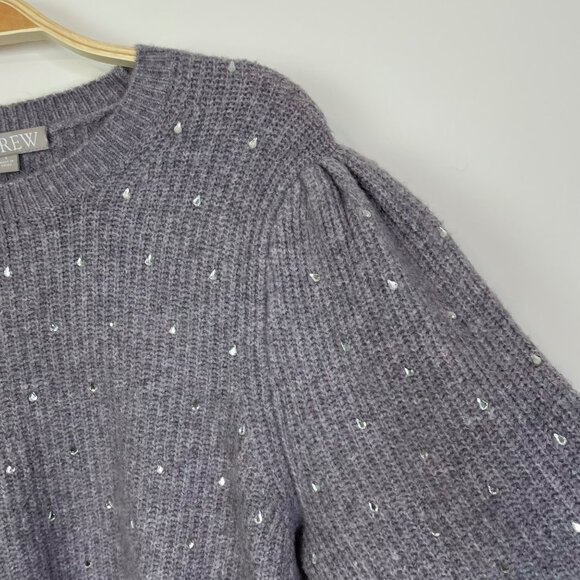 J. Crew Puff Sleeve Rhinestone sweater Supersoft yarn Wool Alpaca Large Sparkly - Picture 5 of 10
